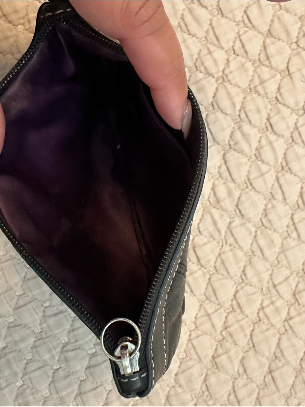 Coach Black Leather Wristlet with White Topstitching - Picture 2 of 3